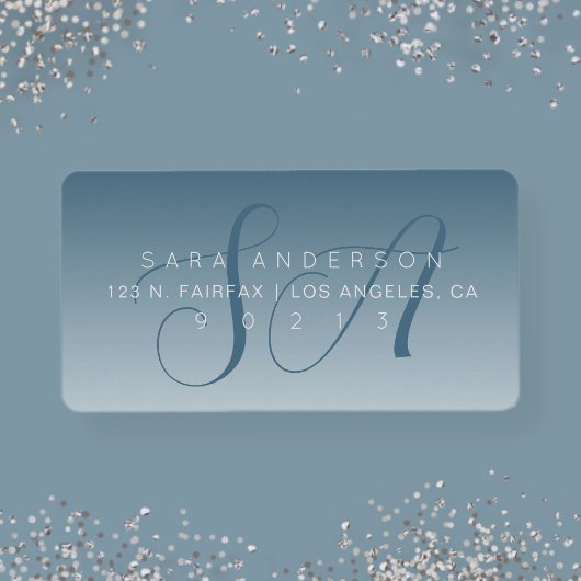 Elegante Script Monogram Ombre Blue Rücksendeadres Adressaufkleber