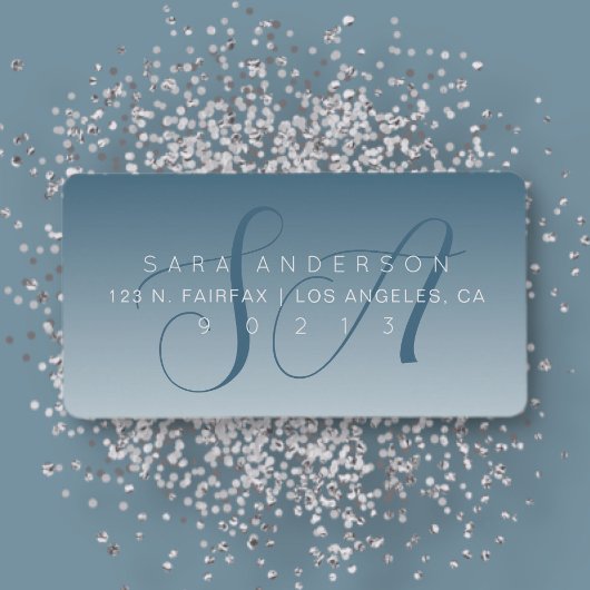 Elegante Script Monogram Ombre Blue Rücksendeadres Adressaufkleber