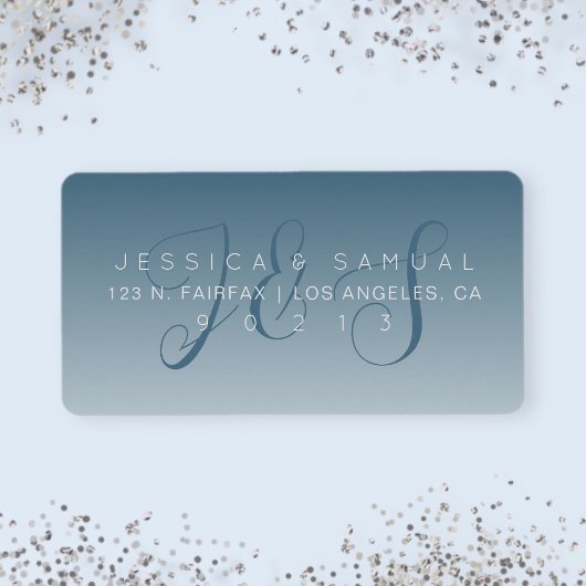 Elegante Script Monogram Ombre Blue Rücksendeadres Adressaufkleber