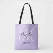 Elegante Script Monogram Pale Lavender Bridesmaid Tasche (Vorderseite)