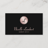 Elegante Script Monogram QR Code Rose Gold Black Visitenkarte (Vorderseite)