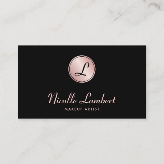 Elegante Script Monogram QR Code Rose Gold Black Visitenkarte (Vorderseite)