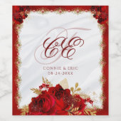 Elegante Script Monogram Red Floral Wedding Weinetikett (Einzelnes Label)