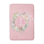 Elegante Script Monogram Rose Floral Girly Pink Badematte (Vorderseite Vertikal)