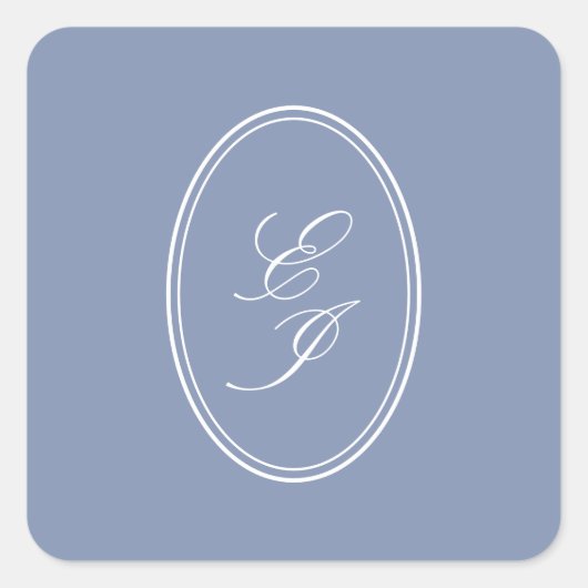 Elegante Script Monogram selbstklebende Hochzeit Quadratischer Aufkleber (Vorderseite)