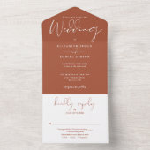 Elegante Script Monogram Terracotta Wedding All In One Einladung (Innen Boden)