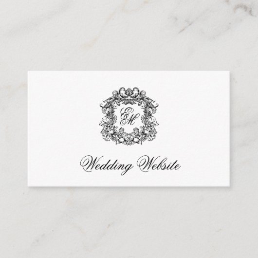 Elegante Script Monogram Wappen Wedding Website Begleitkarte (Vorderseite)