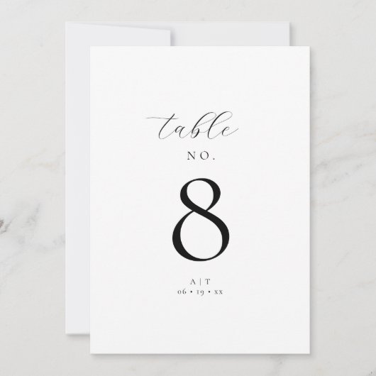 Elegante Script Monogram Wedding Tischnummer Card (Vorderseite)