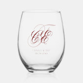 Elegante Script Monogram Wedding Weinglas Ohne Stiel (Vorderseite)