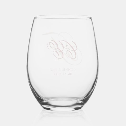 Elegante Script Monogram Wedding Weinglas Ohne Stiel (Rückseite)