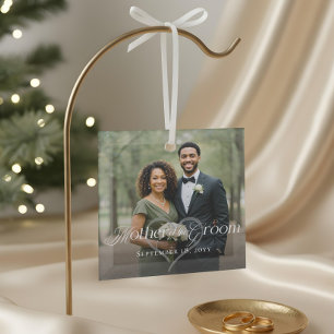 Elegante Script Mother of the Groom Foto Keepake Ornament Aus Glas