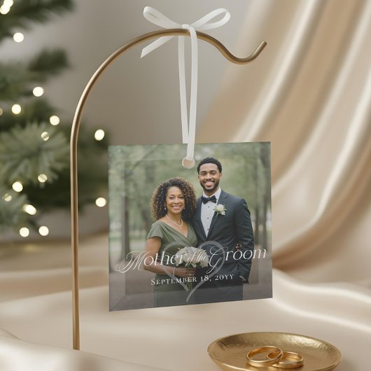 Elegante Script Mother of the Groom Foto Keepake Ornament Aus Glas