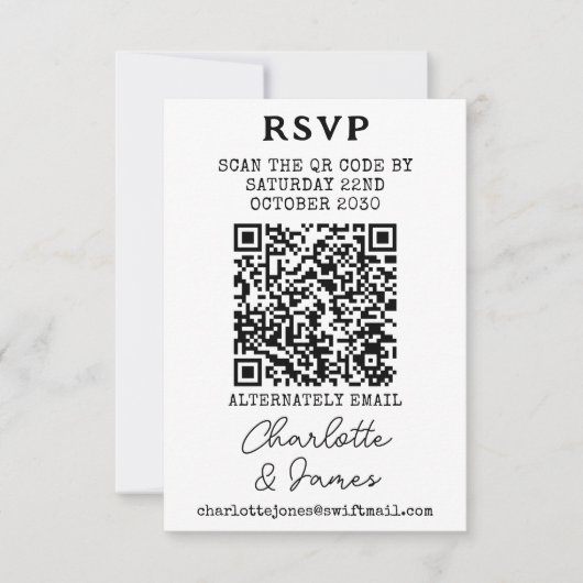 Elegante Script Mr. and Mrs. QR Code RSVP Card Karte (Vorderseite)