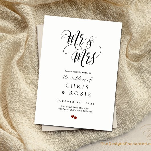 Elegante Script Mr & Mrs. Wedding Typografy Einlad Einladung