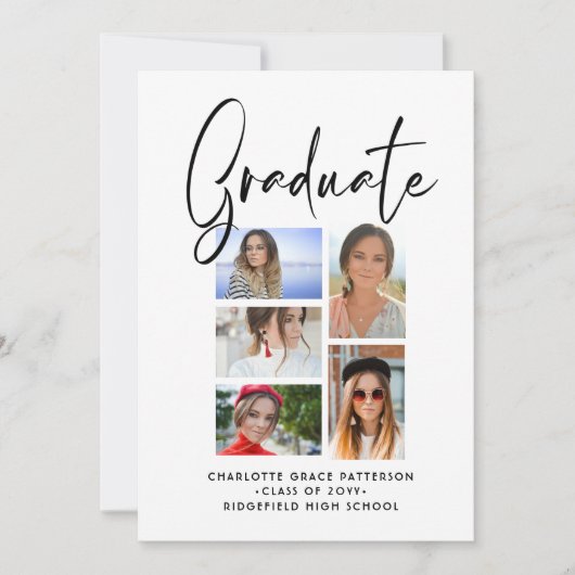 Elegante Script Multi Foto Graduation Party Einladung (Vorderseite)