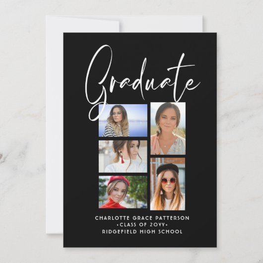 Elegante Script Multi Foto Graduation Party Einladung (Vorderseite)