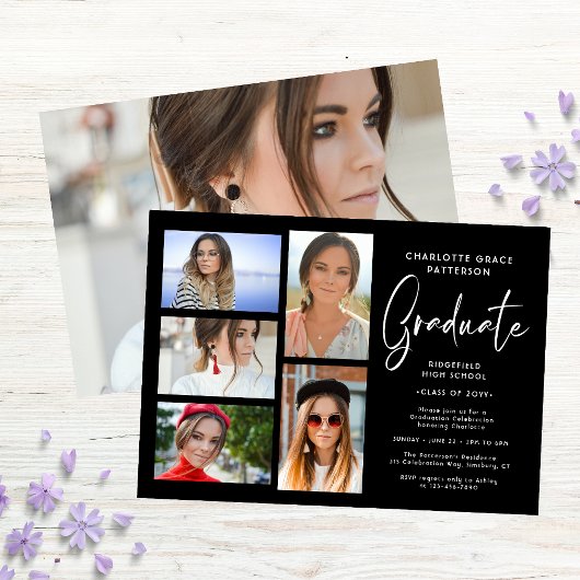 Elegante Script Multi Foto Graduation Party Einladung