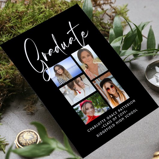 Elegante Script Multi Foto Graduation Party Einladung