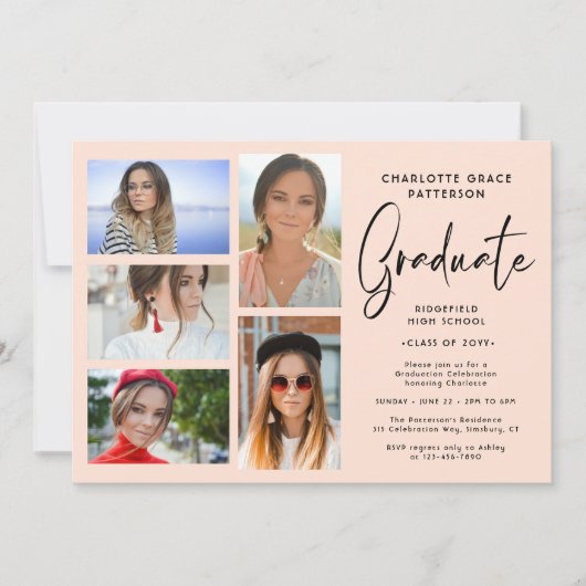 Elegante Script Multi Foto Graduation Party Einladung (Vorderseite)