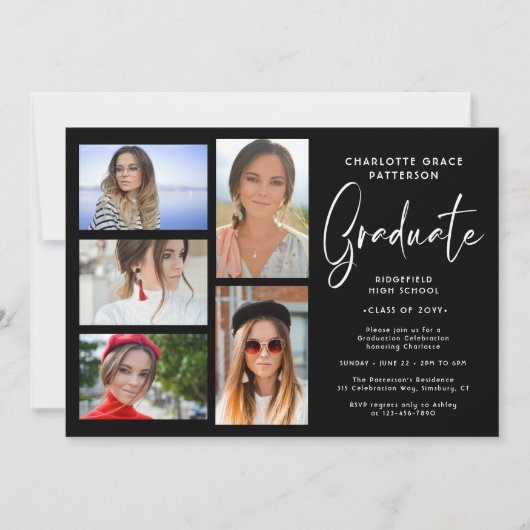 Elegante Script Multi Foto Graduation Party Einladung (Vorderseite)