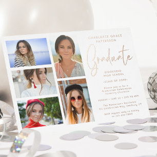 Elegante Script Multi Foto Graduation Party Folieneinladung
