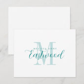 Elegante Script Name Aquamarin Monogram Flat Note Mitteilungskarte (Vorne/Hinten)