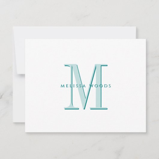 Elegante Script Name Aquamarin Monogram Flat Note Mitteilungskarte (Vorderseite)