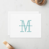 Elegante Script Name Aquamarin Monogram Flat Note Mitteilungskarte (Vorderseite/Rückseite Beispiel)