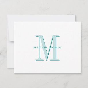 Elegante Script Name Aquamarin Monogram Flat Note  Mitteilungskarte