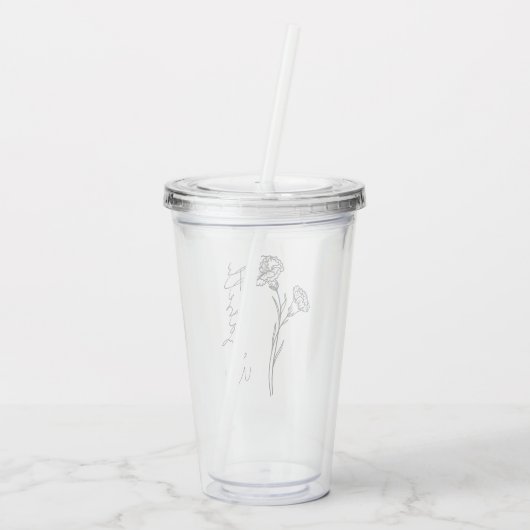 Elegante Script Name Carnation January Birth Blume Acryltrinkbecher (Rückseite)