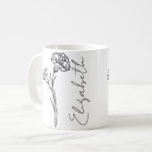 Elegante Script Name Carnation January Birth Blume Kaffeetasse (Vorderseite Links)