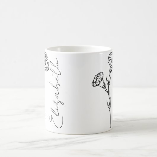 Elegante Script Name Carnation January Birth Blume Kaffeetasse (Mittel)