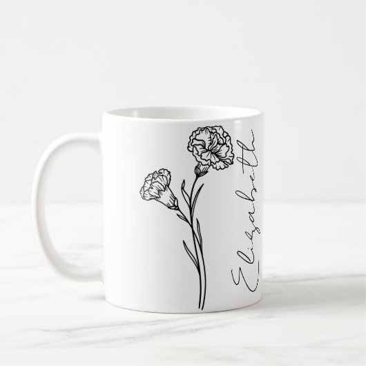 Elegante Script Name Carnation January Birth Blume Kaffeetasse (Links)