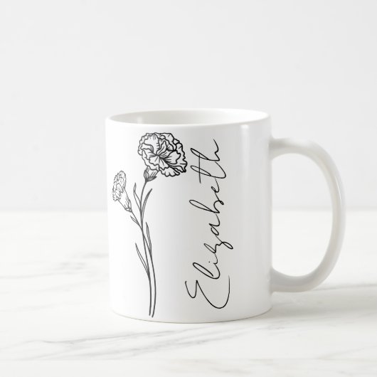 Elegante Script Name Carnation January Birth Blume Kaffeetasse (Rechts)