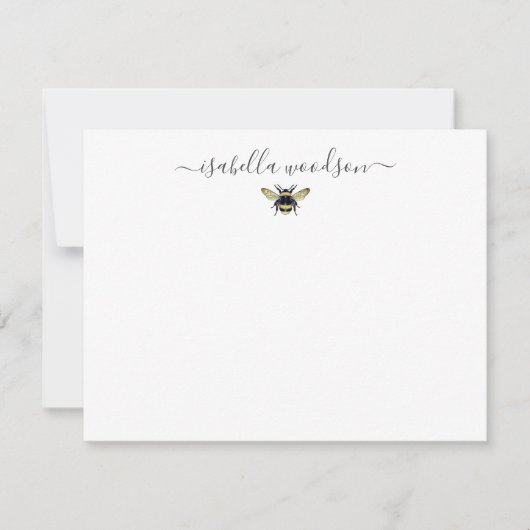 Elegante Script Name Honey Bee Note Card Mitteilungskarte (Vorderseite)