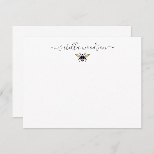 Elegante Script Name Honey Bee Note Card Mitteilungskarte (Vorne/Hinten)