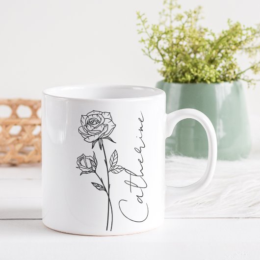 Elegante Script Name June Birth Month Blume Rose Kaffeetasse