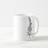 Elegante Script Name Larkspur July Birth Blume Kaffeetasse (VorderseiteRechts)