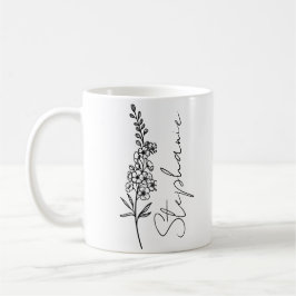Elegante Script Name Larkspur July Birth Blume Kaffeetasse