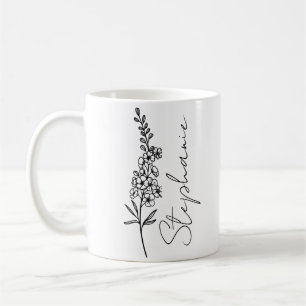 Elegante Script Name Larkspur July Birth Blume Kaffeetasse