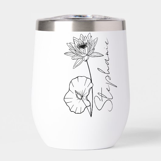 Elegante Script Name Lotus July Birth Month Blume (Vorderseite)