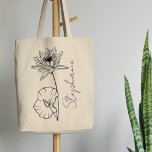 Elegante Script Name Lotus July Birth Month Blume Tragetasche<br><div class="desc">Elegante,  minimalistische und moderne schwarze Hand gezeichnete Wasserlilie oder Lotus-Blume,  im Juli Geburtsmonat Blume mit individuellem Namen in elegantem Drehbuch,  personalisiertes Geschenk für jeden Anlass,  einschließlich Geburtstage,  Geschenke für Brautmädchen,  beste Freunde,  Weihnachten und vieles mehr.</div>