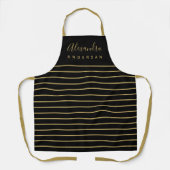 Elegante Script Name Monogram Black Gold Stripes Schürze (Vorderseite)