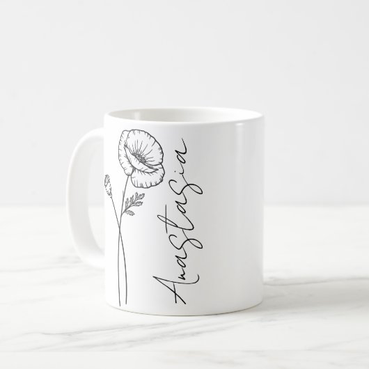 Elegante Script Name Poppy August Birth Blume Kaffeetasse (Vorderseite Links)