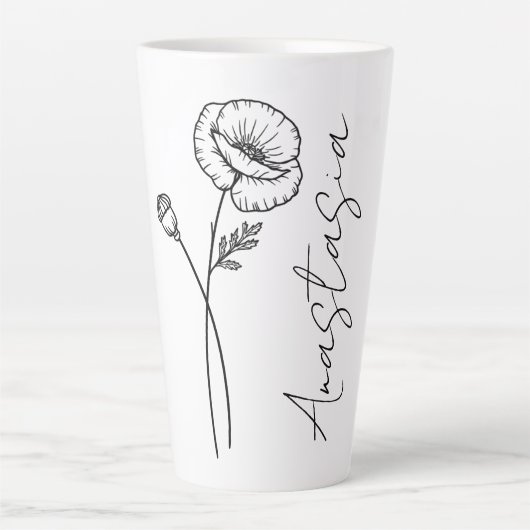 Elegante Script Name Poppy August Birth Blume Milchtasse (Vorderseite)