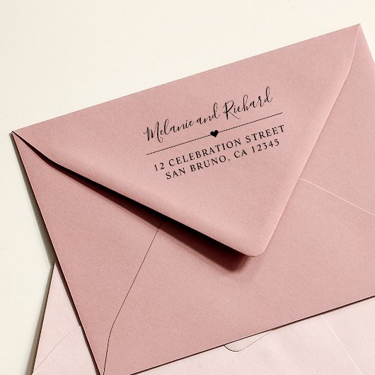 Elegante Script Names & Modern Heart Rücksendeadre Gummistempel