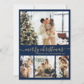 Elegante Script Navy 4 Foto Collage Weihnachten (Vorderseite)