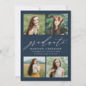 Elegante Script Navy 4 Foto Graduation Party Einladung (Vorderseite)