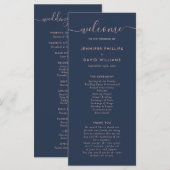 Elegante Script Navy Blue and Blush Wedding Programm (Vorne/Hinten)
