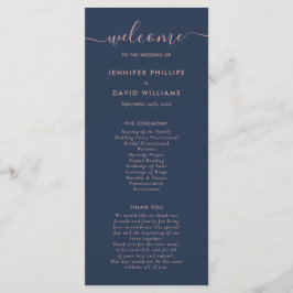 Elegante Script Navy Blue and Blush Wedding Programm